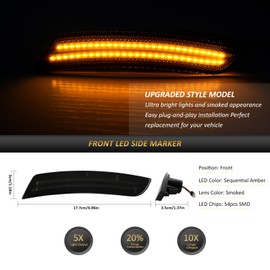D-Lumina LED Side Marker Lights Smoked Lens Compatible with Chevy Camaro 2016 2017 2018 2019 2020 2021 2022 2023, 6th Gen Camaro Front Rear Bumper LED Sidemarker Dynamic Amber & Red, Pack of 4