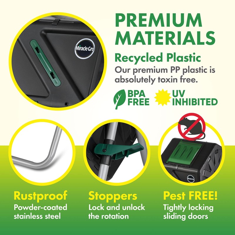 Miracle-Gro Compost Tumbler Single Chamber – Easy-Turn Composter Tumbler Outdoor