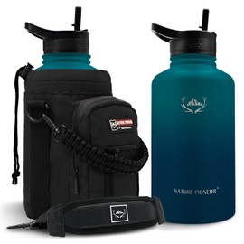 NATURE PIONEOR Insulated Water Bottles with Straw - 64oz Stainless Steel Vacuum Bottle with Holder/Carrier/Sleeve - Reusable 18/8 Food Grade Half Gallon Water Jug