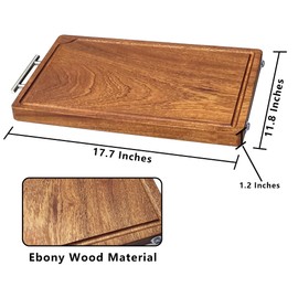 Cutting Boards for Kitchen-Ebony Wood Cutting Board-Large Cutting Board-Thick Chopping Board for Meat-Dishwasher Safe Cutting Board with Stainless Steel Handle （17.7 Inches）