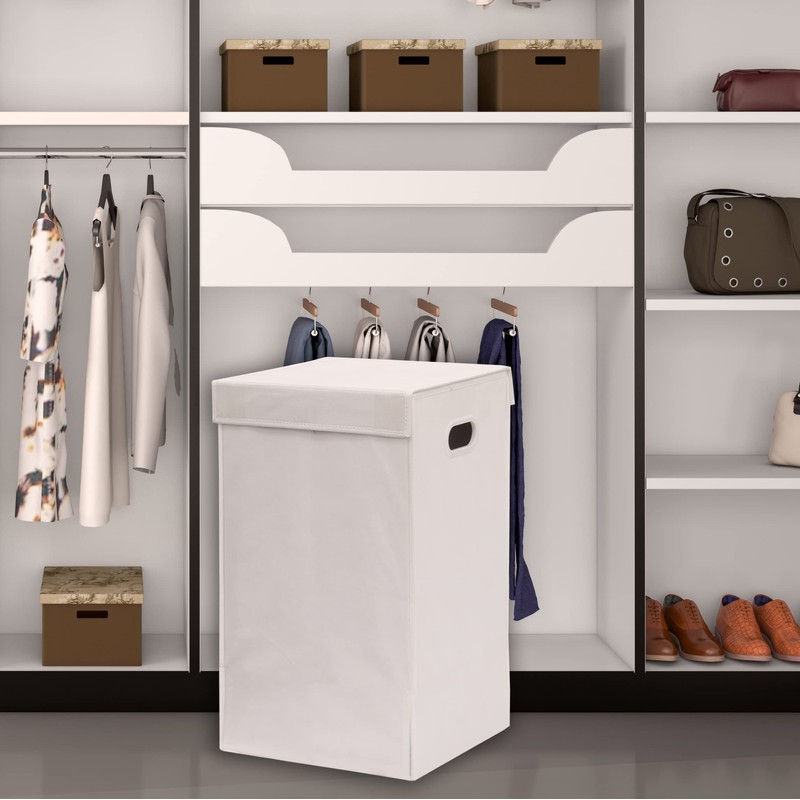 Simple Houseware Foldable Laundry Hamper Basket with Lid, White