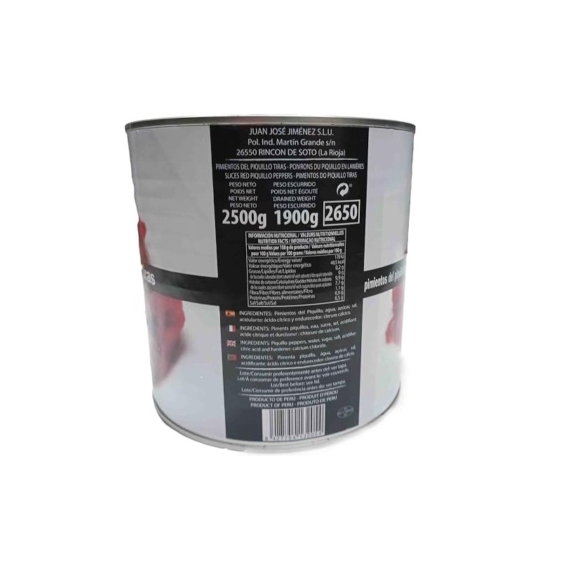 Sliced Roasted Piquillo Spanish Red Peppers strips 2.5kg tin