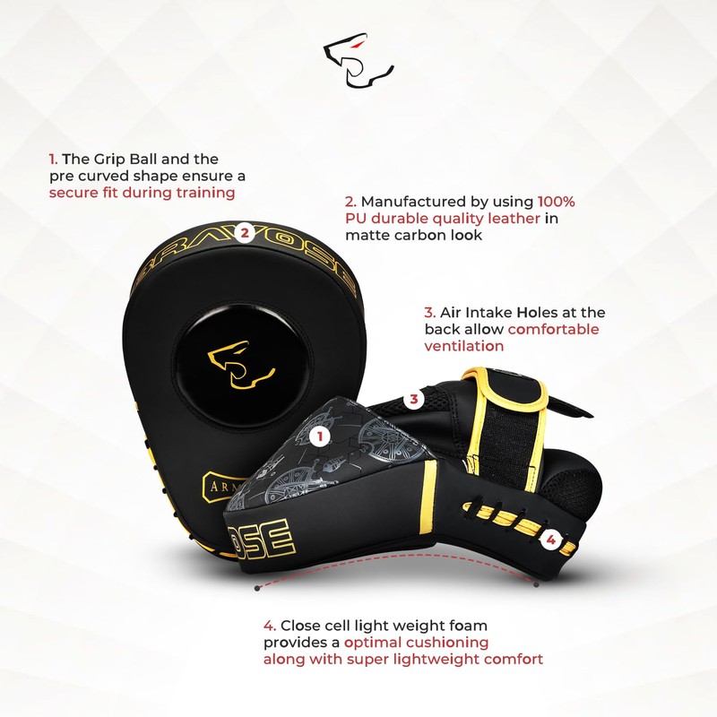 Bravose Armour Boxing Pads Focus Mitts Leather Round Curved Punching