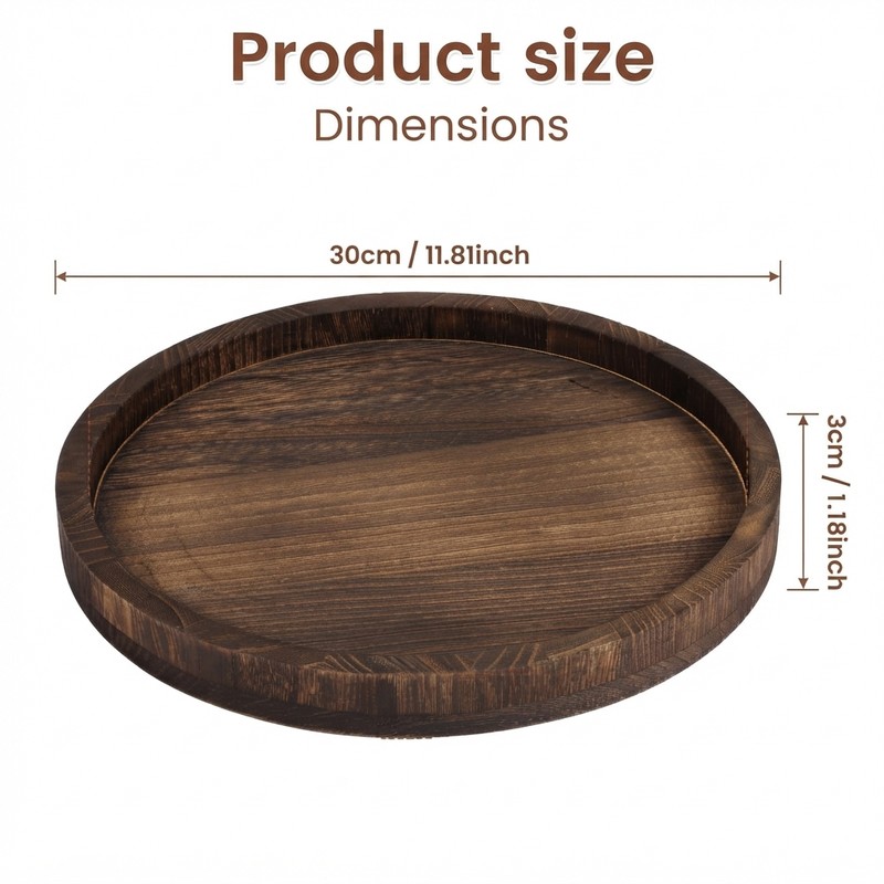 Round Wooden Candle Holder Trays for Coffee Table, Distressed Finish