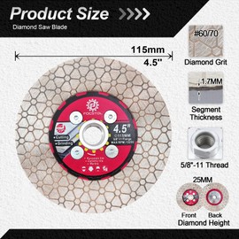 FOCSTOL Diamond Tile Saw Blade - 4.5''(115mm) Double Side Cutting Grinding Disc Wheel with 5/8"-11 Flange for Porcelain Ceramic Tile Marble Granite Artificial Stone