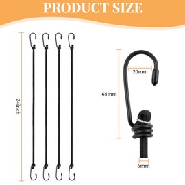 DEVPSISR 4PCS Bungee Cords with Hooks, Heavy Duty Extra Strong Outdoor Elastic Rope for Bundling Cargo,Camping,Tarps,Bike Rack,Outdoor Tent(Black,18inch)