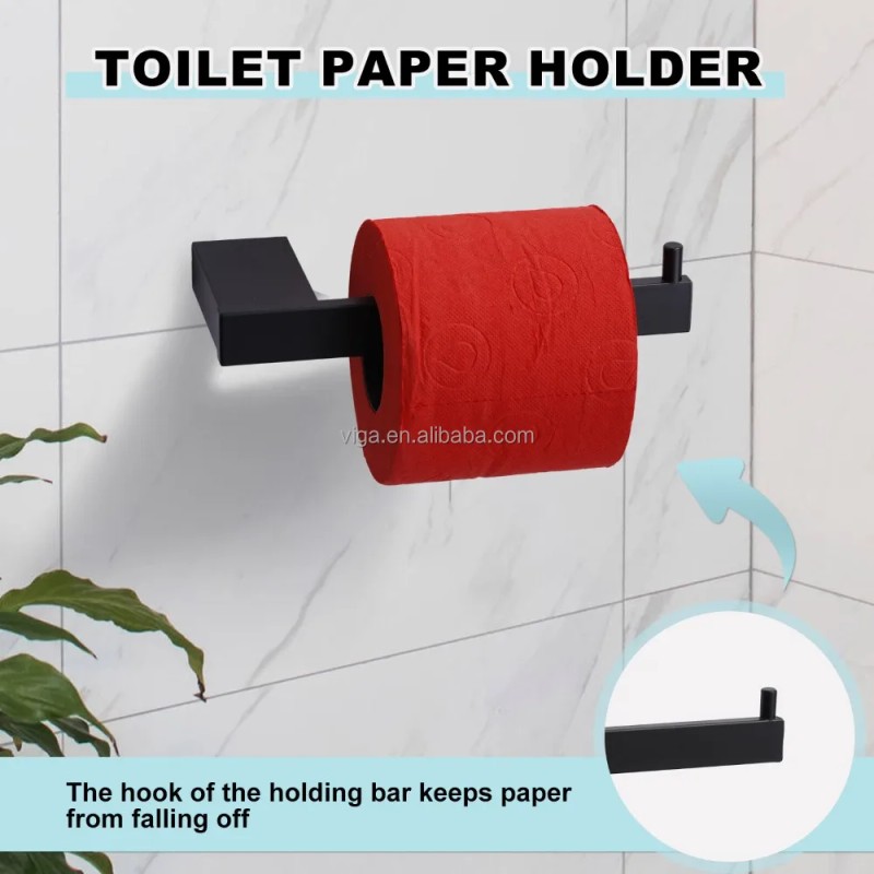 Matte Black Bathroom Accessories Set 5 Pieces, Wall Mounted Screw-In