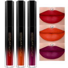 HOOMUSS Red Lipstick Set Long Lasting 3Pc Matte Liquid Lipsticks for Women Non Transfer Smudgeproof Red Orange Berry Lipstick Kit Cruelty Free Lip Color, 13/51/66
