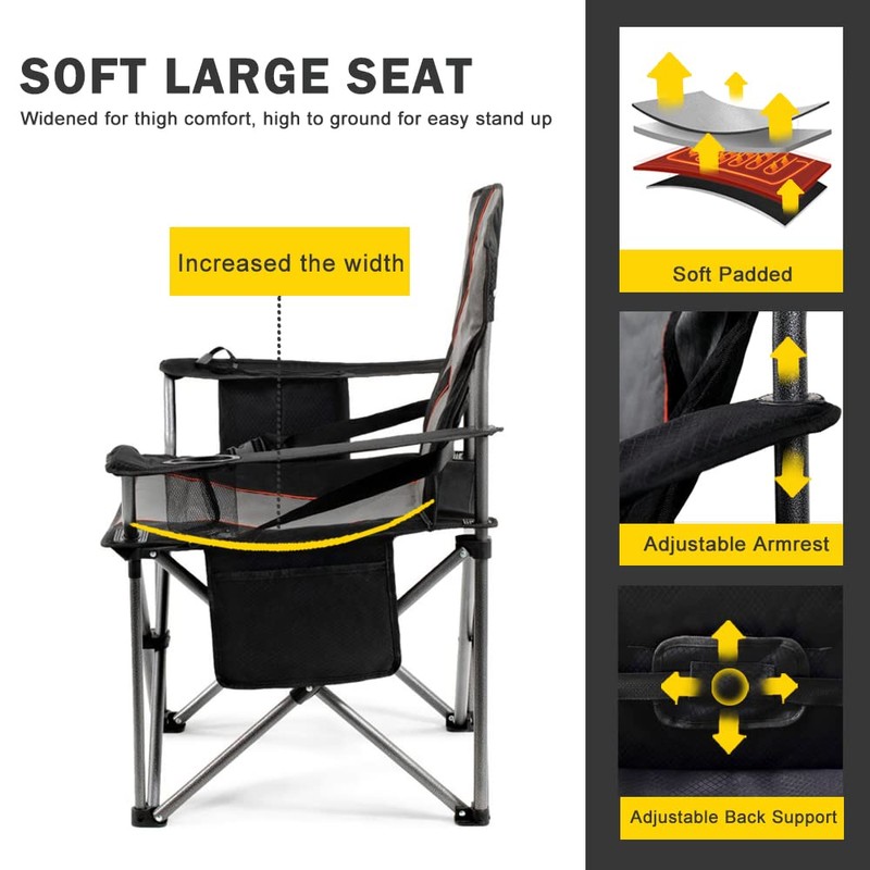 FAIR WIND Oversized Fully Padded Camping Chair with Lumbar Support,