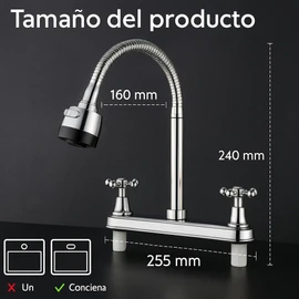 Grifo de Cocina de Acero Inoxidable, Llaves para Fregadero de Cocina Flexible con Pulverizador de Modo Dual, Cocina de Acero Inoxidable con 2 Mangueras