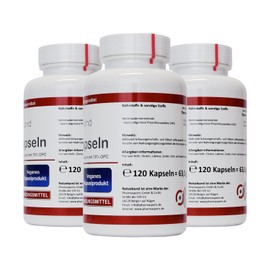 Economy Pack OPC Capsules Vegan - 360 Premium Capsules High Dose (3 Packs of 120) - 524 mg Pure OPC Each 2 Capsules - Free of Additives