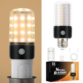 Neporal BlazeMax Rechargeable Light Bulbs with Remote, Wide Dimming Range Bright Battery Operated Light Bulb with Remote for Sconces, Dimmable Bombillos Recargable, 3 Colors, 4 Level Timer, E26