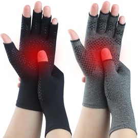 Kecartu 2 Pairs Compression Gloves for Rheumatoid Arthritis, Osteoarthritis, Carpal Tunnel Pain, Fingerless Arthritis Hand Gloves for Women Men Support Work&Computer Typing (Pure Black+Grey,Medium)