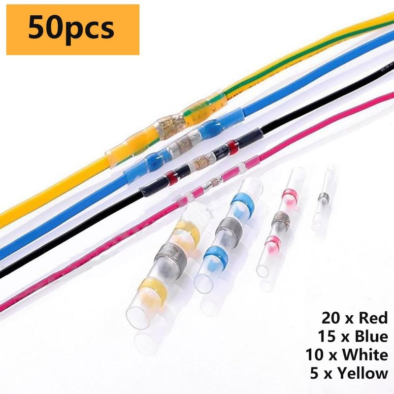 50 PCS Solder Seal Wire Connectors, Waterproof Heat Shrink Tubing