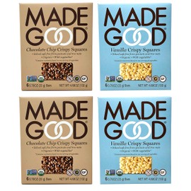 Made Good Organic Crispy Squares Variety Pack of 4 – Vanilla and Chocolate Chip Crispy Squares - Tree-Nut and Peanut-Free, Gluten-Free, Vegan, Kosher (12 Squares Per Flavor)