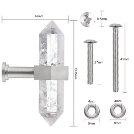 mookaitedecor Set of 2 Rock Quartz Double Crystal Points Drawer Knobs with Screws, Decorative Stone Cabinet Handle Pulls for Dresser Cupboard Kitchen Decor, Brushed Stainless Steel