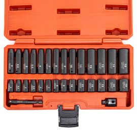 NEIKO 02481A 1/4" Drive Impact Socket Set, 30 Piece, Metric Sizes 4 – 15 MM, Deep and Shallow Sockets, Chrome Vanadium Steel, 3/8” to 1/4” Reducer, Hex Shank Socket Impact Adapter, Socket Wrench Set