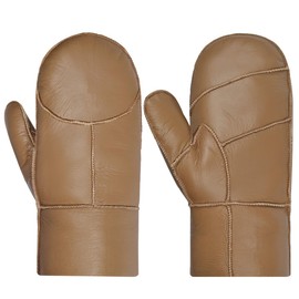 Harssidanzar Mittens For Womes,Winter Warm Genuine Leather Sheepskin Shearling Fur Lined Mittens Gloves KL031US,Coffee,Szie S