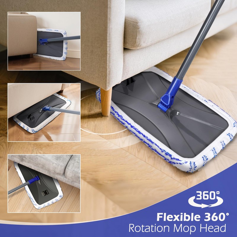 Masthome Microfiber Mop,Large Surface Flat Mop with 5 Reusable Pads,Hardwood