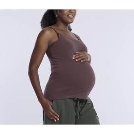 Motherhood Maternity Women's Clip Down Nursing Tank Top Cami with Adjustable Straps and Built-in Shelf Bra for Breastfeeding, French Roast