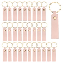 40 Pcs PU Leather Keychain Blanks Bulk Laser Engraving Keychain Leather Key Fob Kit with Key Rings for DIY Supplies Gifts (Pink, 3.7" x 0.7")