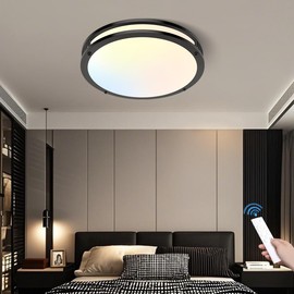 AOMEI 20inch Black Dimmable LED Ceiling Light for Bedroom Living Room Full Spectrum 36w 3000K-6000K, 4-Point Secure Flush Mount Flat Panel, CRI＞97 Round Modern Fixture with Remote Control