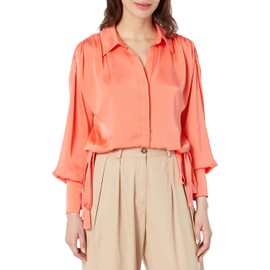 Ramy Brook Women's Heidi Satin Button Down, Guava, Medium