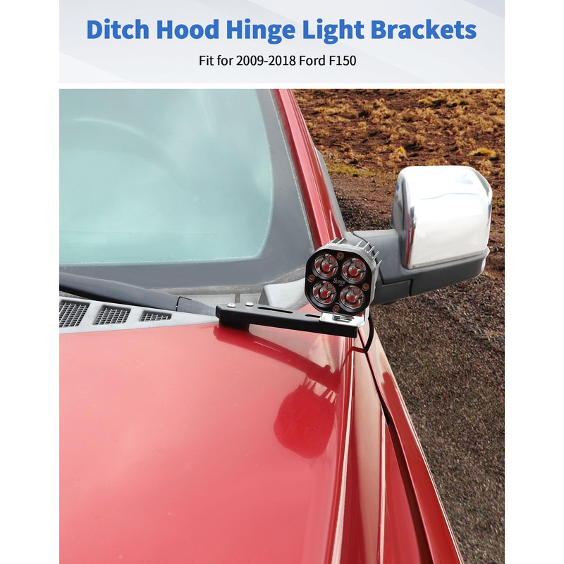 DSWSQ Ditch Hood Hinge Light Brackets for 2015-2020 Ford F150