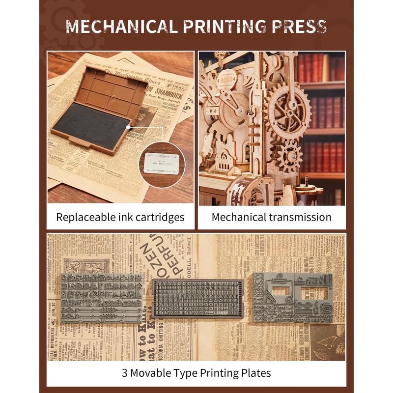 ROKR 3D Puzzle LK602 for Adults, Classic Printing Press Wooden