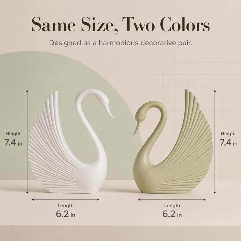 2PC Swan Statues, Heart‑Shaped Couple Sculpture for Home Tabletop Decor
