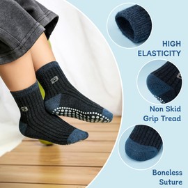 KOWAYI Stopper Socks Children 5/10 Pairs ABS Non-Slip Socks Children Boys Girls Baby Non-Slip Socks 1-7 Years Grip Socks, 5P Blue-Grey