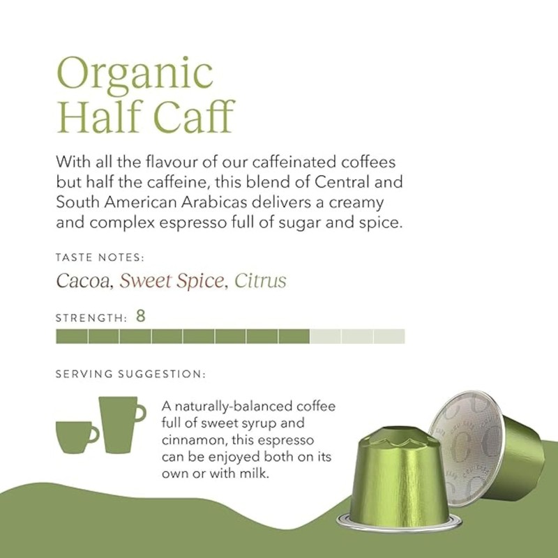 Cru Kafe USDA Organic Half Caff Espresso Coffee Capsules (10