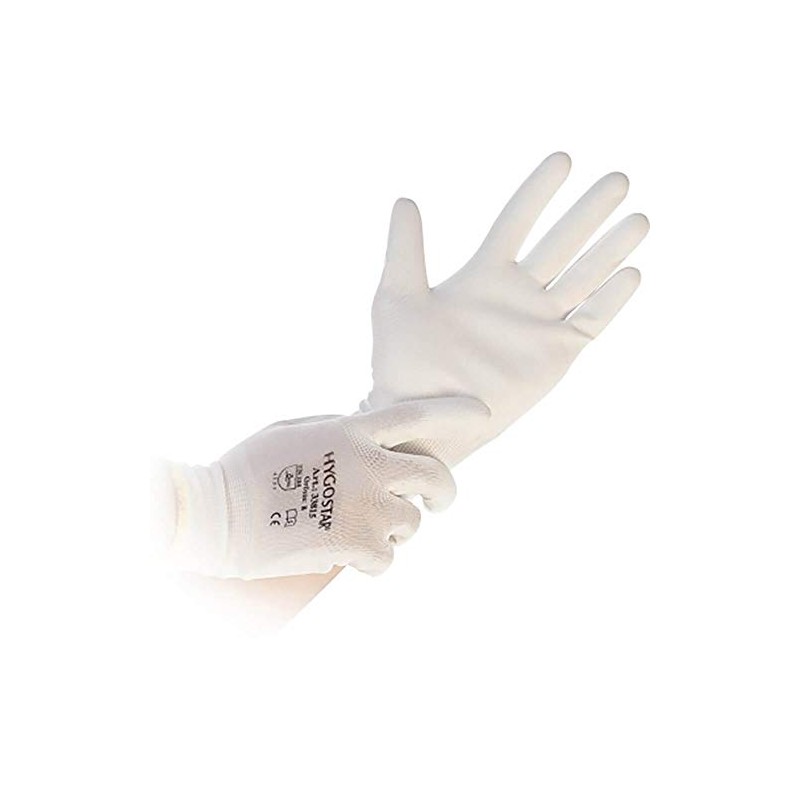Hygostar Ultra Flex Hand Fine Knit Gloves PU Coating White