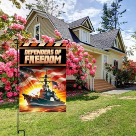 FLAGMEUP8386 Navy Defenders of Freedom Garden Flag - Military Ship Double Sided 12x18 inch -Decorative House Yard Flag American Warship US Veteran Memorial Day 4th of July