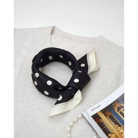 MayTree 100% Mulberry Silk Scarf, Colourful Scarf, for Women, Square Dots, Small, 53 x 53 cm, black white