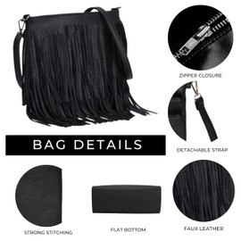 kukubird Crossbody Bags Tassel Fringe Zipper Closure Faux Leather Medium Shoulder Bag,Multiple Compartments Messenger Bag-Red