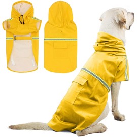 Dog Raincoat, Waterproof Hooded Dog Coat with Reflectors for Dry, Safe Walks (Yellow, L)