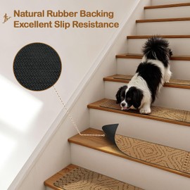 OJIA Boho Stair Treads Non-Slip Stair Runners for Wooden Steps Indoor 15PCS 30"x8" Carpet Stair Treads Stair Mats Staircase Step Treads for Kids, Elders and Dogs, Stair Covers, Taupe