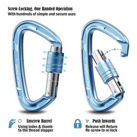 FresKaro Climbing Carabiner Clips, Heavy Duty Carbineers, Screw Lock, UIAA Certified, 25kN Screwgate Locking, 7075 Aluminium, Lightweight, Rust Proof, for Rappelling, Hiking etc, 4Inch, Blue, 3Pack