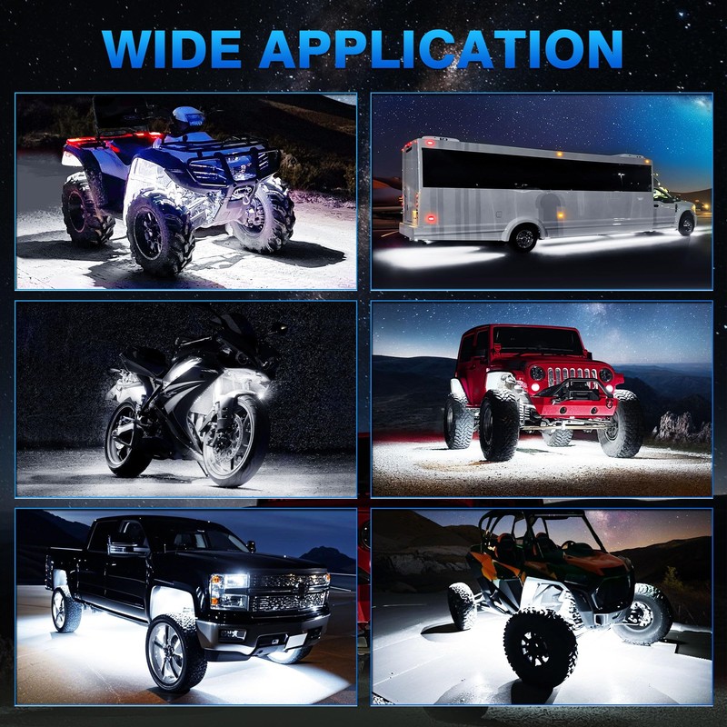MICTUNING 2025 Upgraded White Rock Lights Super Bright Underglow Lighting
