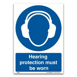 Hearing Protection Must Be Worn Sign - A4 Rigid Plastic Sign - Mandatory PPE Safety Sign for Noisy Environments, Workshops, and Construction Sites