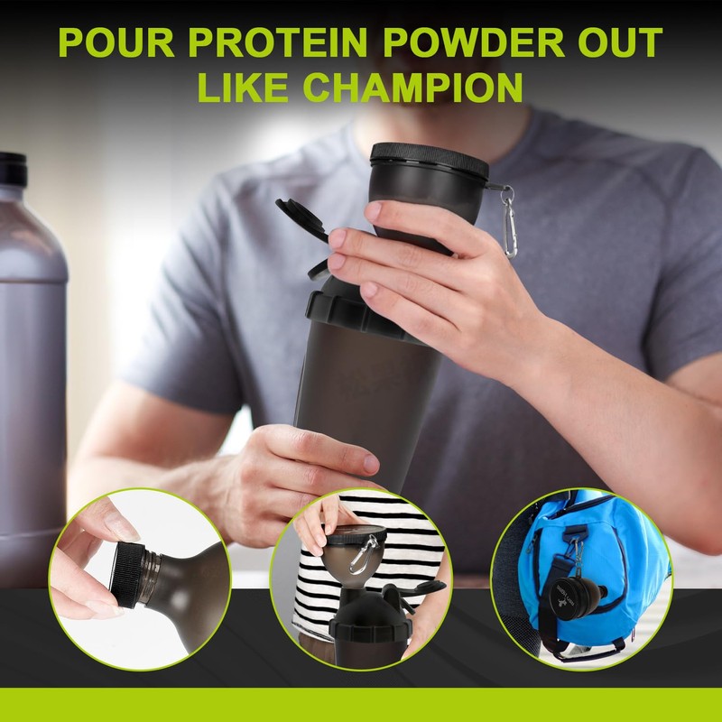 Premium Protein Powder Containers to Go with Sturdy Aluminium Carabiners,