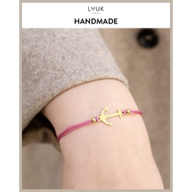 LUUK LIFESTYLE Filigree textile bracelet, anchor pendant, fashion accessory with a minimalist and timeless style, gift idea for women, girls, symbol of love, best friends, women bracelet, pink, gold