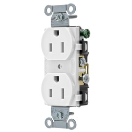 Bryant Electric CRS15W Duplex Receptacle, Commercial Grade, Side Wired Only, 15 Amp, 125V, Nema 5-15R, Self-Grounding, White