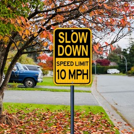 4 Pack-Slow Down Speed Limit 10MPH Signs, 18" x 12" Heavy-Duty Reflective Aluminum 10Mph Slow Down Safety Signs for Neighborhoods Street, Rust Free, Weather Resistant, Easy to install, Outdoor and Indoor