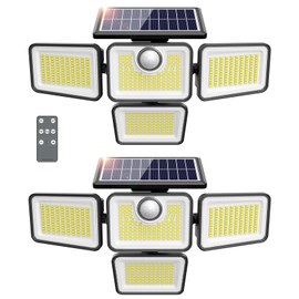 omibee 4500LM Solar Lights Outdoor, 4 Adjustable Heads Motion Sensor Lights, 3 Modes, 6500K, IP65 Waterproof Solar Security Wall Lights, Remote Control Flood Lights, Garden, Outside, Backyard, 2 Pack