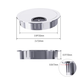 Skweawert Desk Grommet 2-1/8 Inch 53mm, Zinc Alloy Computer Desk Wire Hole Cover, Office Desktop Cord Cable Hole Metal Ring, Bright Silver