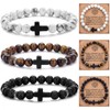 Kingdder 3 Pcs Cross Bracelets for Men Natural Stone Beaded