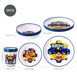 Fireman Sam 3pcs Bicolor Premium Kids Dinner Tableware Set Plate, Bowl & Tumbler, BPA Free