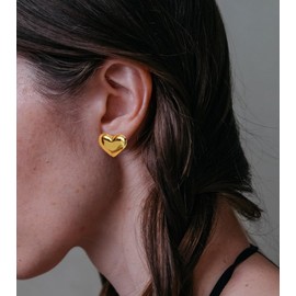 SweYone Gold Chunk Thick Heart Stud Earrings for Women, 18K Gold Plated Stainless Steel Chunky Love Earrings, Hypoallergenic Bold Statement Studs